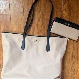 Kate Spade Cream and Black Tote Bag with Leather Handles with Matching Wallet